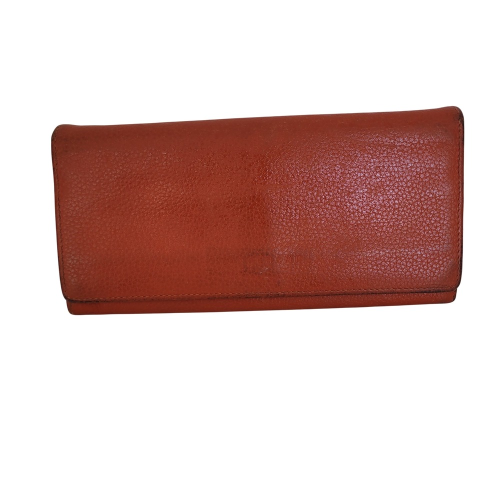 Longchamp Le Foulonne Pebbled Leather Continental Wallet Burnt Orange Trifold